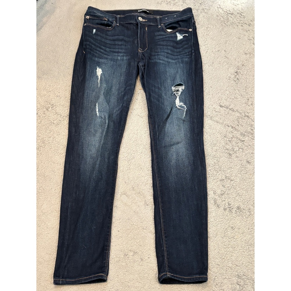 Express Legging Mid Rise Jeans Womens 10R Dark Wash Distressed Stretch Denim